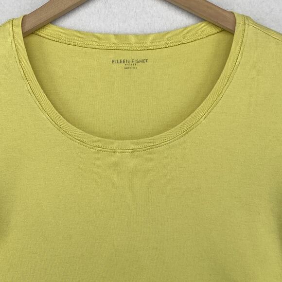 EILEEN FISHER Top PM Organic Cotton Ribbed Jersey Scoop Neck Short Sleeve Yellow - Picture 4 of 11